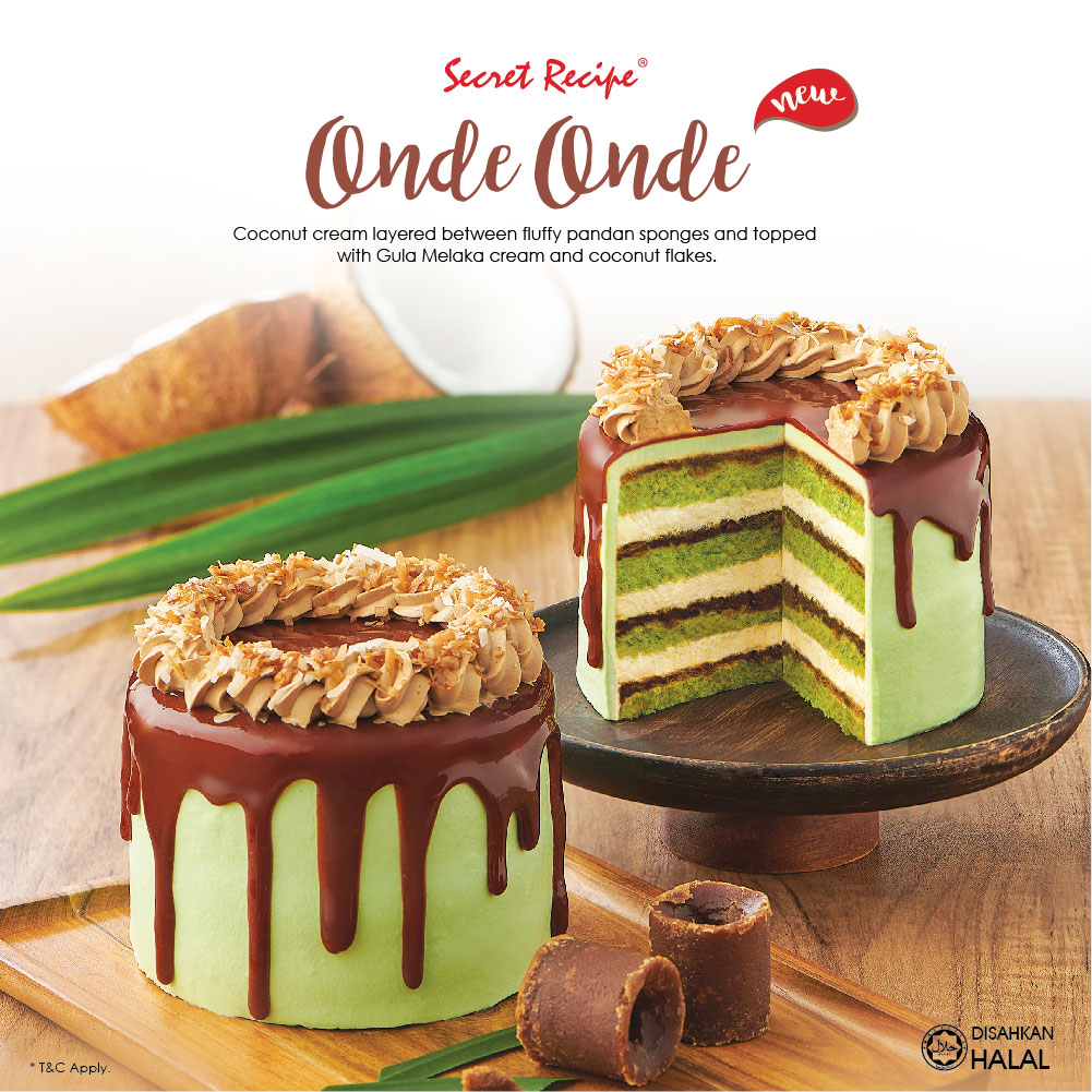 Secret Recipe Onde Onde pandan coconut birthday cake, whole and sliced